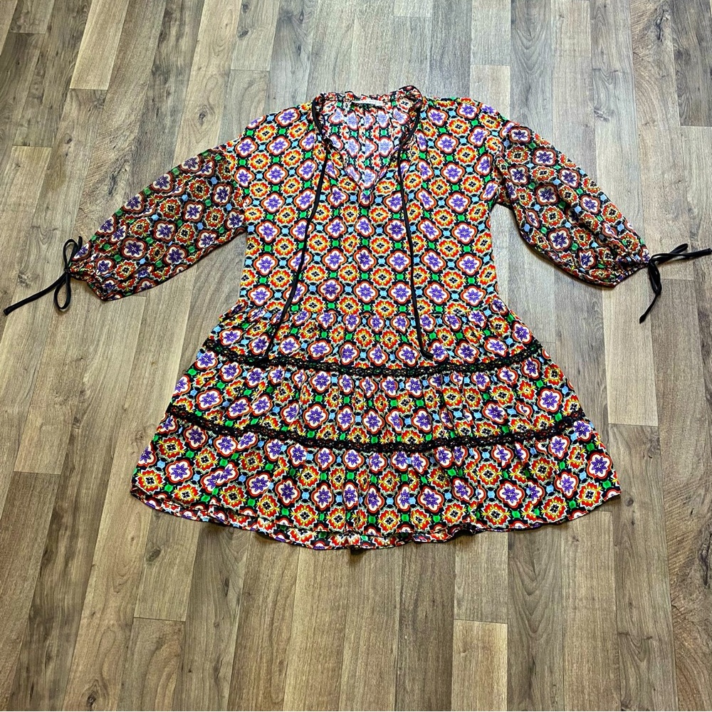 Alice + Olivia Arnette Palace Colorful Tiered Mini Dress Size XS